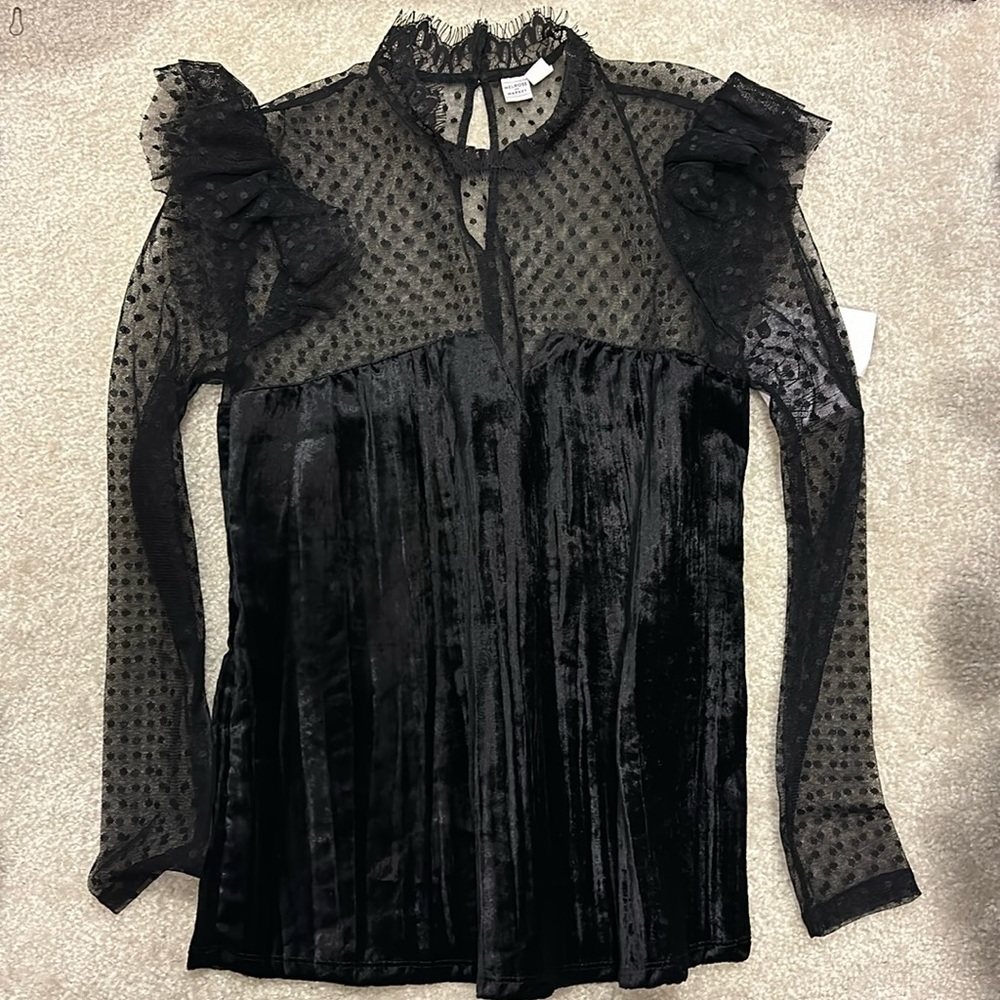 Melrose And Market Sheer Polka Velvet Blouse Sz. XS